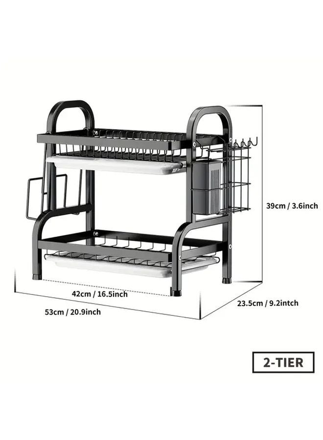 Black 3 Tier Vertical Dish Rack Heavy Duty Carbon Steel Drying Storage Organizer - Image 4